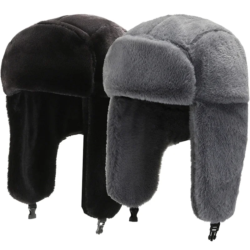 Top Trends: Fashion Winter Hats Men And Women Faux Fur Bomber Hat Thicken Plush Warmer Caps Outdoor Windproof Ear Protection Ski Cap Earmuff Shoppable Styles