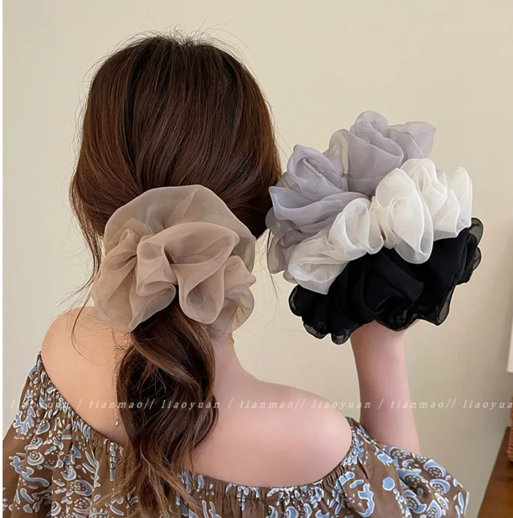 Top Trends: Woman Large Solid Color Chiffon Scrunchies Girls Sweet Rubber Band Lady Hair Accessories Hair Ties Ponytail Holders Ornaments Shoppable Styles