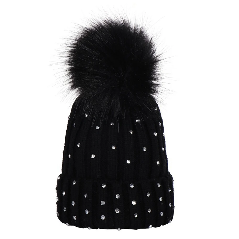 Top Trends: Faux Wool Ball Knitting Hat Baby Winter Pompoms Beanie Diamond Skullies For Girls Boys Cute Outdoor Crochet Cap Hats Children Shoppable Styles - Image 5