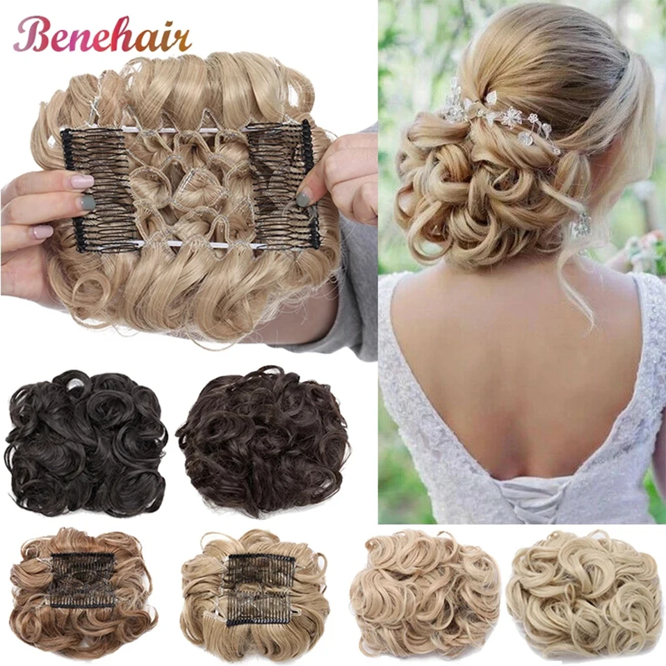 Top Trends: BENEHAIR Synthetic Hair Messy Hair Bun Clip In Hair Extension 2 Plastic Comb Curly Hair Chignon Messy Chignon For Women Wedding Shoppable Styles