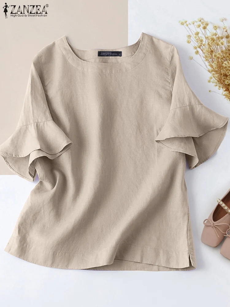 Top Trends: 2023 ZANZEA Holiday Casual Fashion Formal Elegant Home Wear Tops Summer Women Solid Color Blouse Short Sleeve O-Neck Work Shirt Shoppable Styles