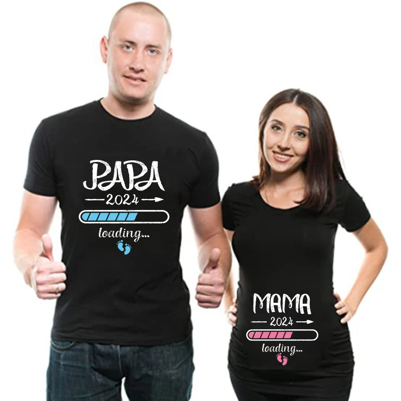 Top Trends: 2024 New Couple Maternity T-Shirt Cute Dad+ Mom+ Baby Printed Black White Pregnancy Announcement Tops Tee Couple Pregnant Tshirt Shoppable Styles