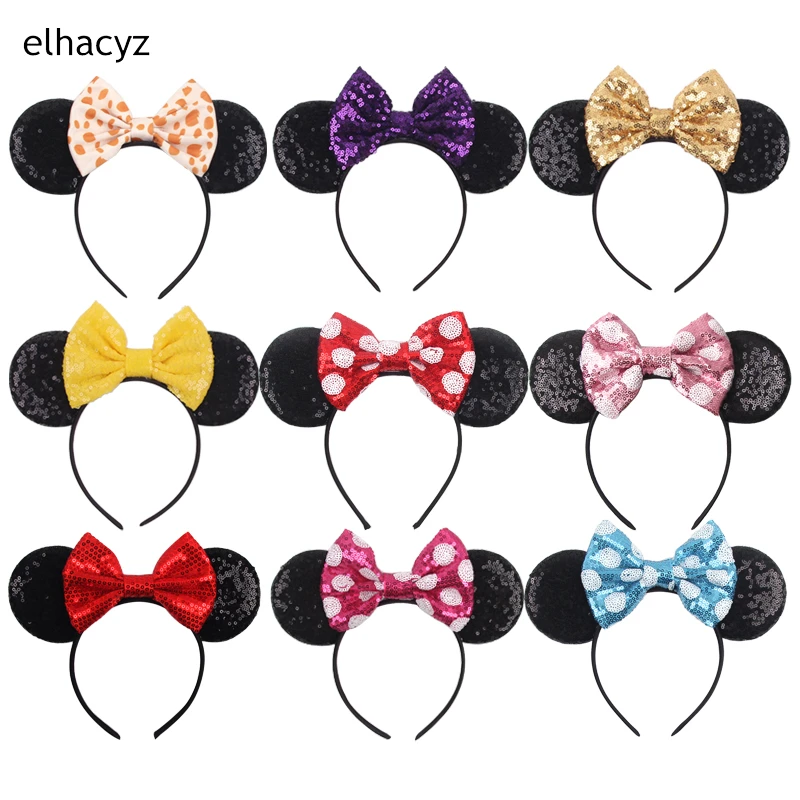 Top Trends: 10Pcs Wholesale Classic Sequins Bow Headbands Girls Mouse Ears Hair Band Kids Glitter Headband Women Party Hair Accessories Shoppable Styles