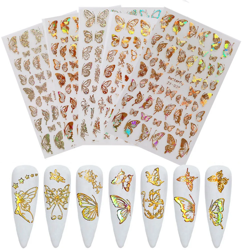 Top Trends: Butterfly Nail Art Stickers Holographic Floral Laser Slices Nails Foils Decals Tips Manicure Decorations Accessories Shoppable Styles