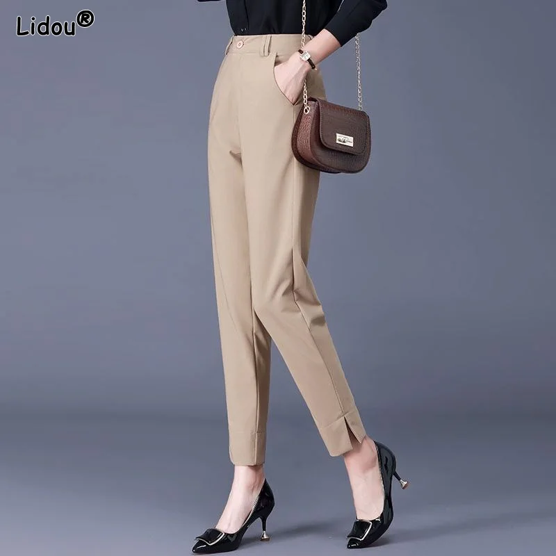 Top Trends: Spring Summer Thin Solid Skinny Pants Button Pockets Fake Zippers Casual Formal Classic Simplicity Office Women's Clothing 2022 Shoppable Styles