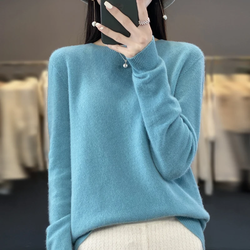 Top Trends: Autumn And Winter New Ladies 100% Pure Wool First-line Ready-to-wear O-neck Warm Classic Solid Color Long-sleeved Knit Pullover Shoppable Styles