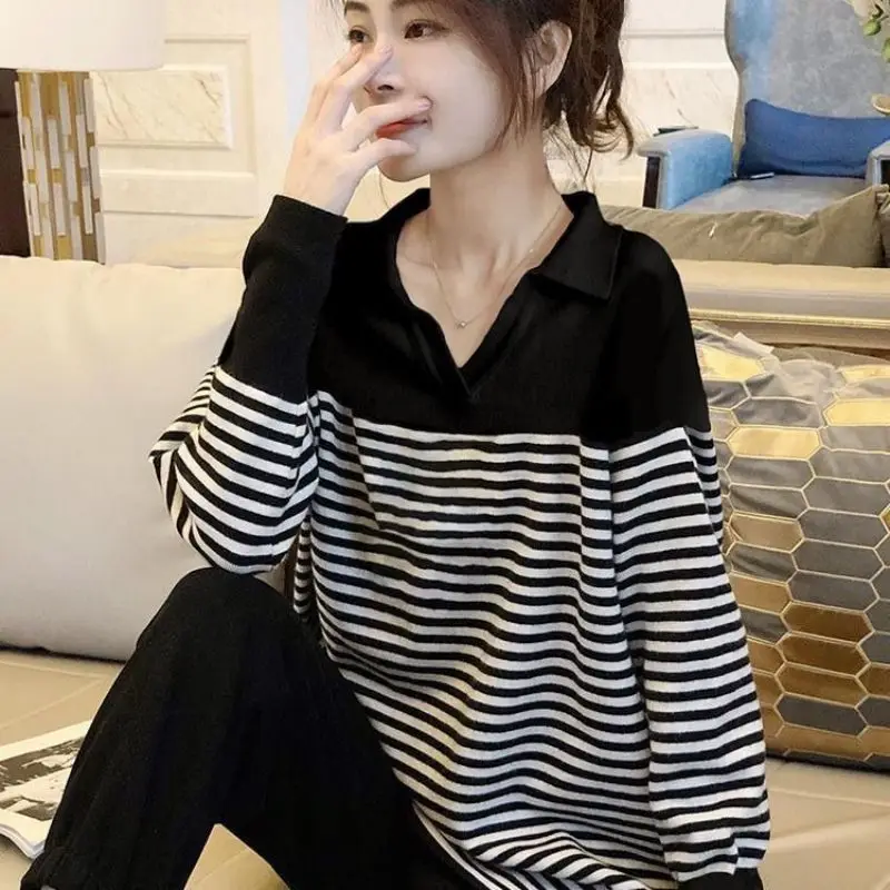 Top Trends: Fashion V-Neck Spliced Printed Striped Blouse Women's Clothing 2023 Spring New Oversized Casual Pullovers All-match Korean Shirt Shoppable Styles