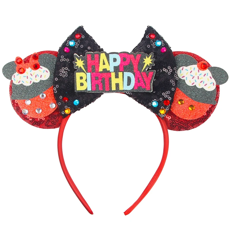 Top Trends: New Girls Happy Birthday Gift Minnie Mouse Headband Disney Ears Hairband Sequin Bow Party Favor Decoration Kids Hair Accessories Shoppable Styles