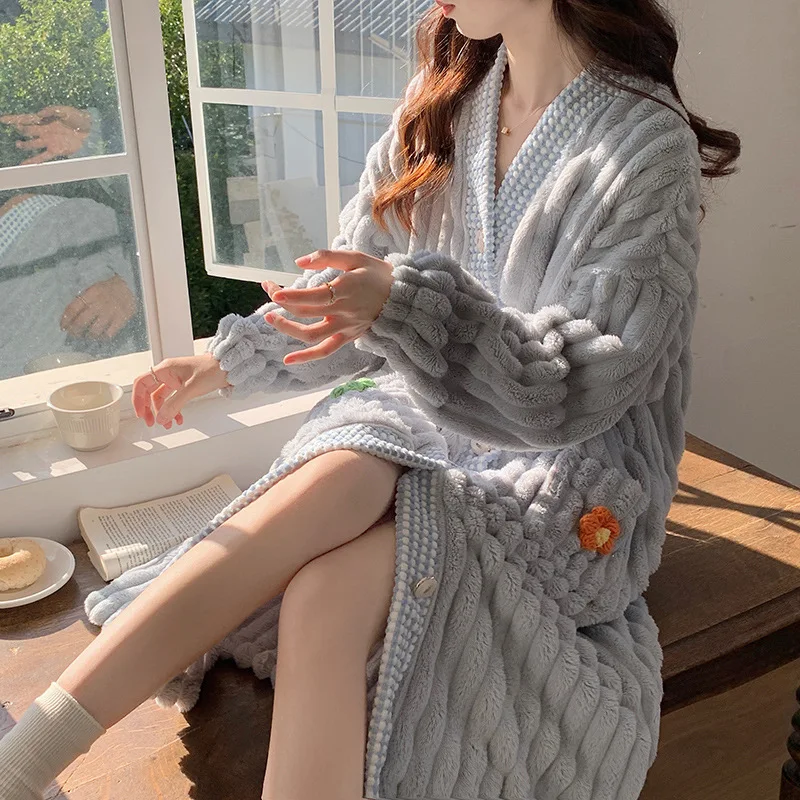 Top Trends: Flannel Bathrobe Women Coral Fleece Sweet Nightwear Thicken Robes Warm Winter Pajamas Lady Robe Autumn Shower Robes Home Clothes Shoppable Styles - Image 3