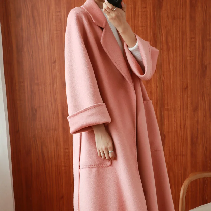 Top Trends: Women Double-Sided 20% Cashmere Wool Coat Jacket Women Long Beautiful Woolen Winter Autumn Warm Fashion Water Ripple Cloak Shoppable Styles