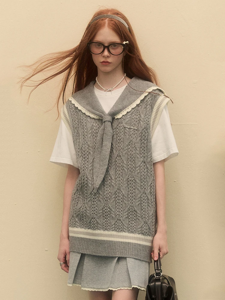 Top Trends: ADAgirl Vintage Sailor Collar Sweater Argyle Vest Women Grey Sleeveless V-neck Knitwear Pullovers Preppy Style School Clothes Shoppable Styles