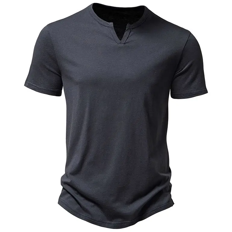 Top Trends: Gray Notch Neck T Shirt For Men 2023 Summer Short Sleeve Slim Fit Casual V Neck Tee Shirt Fashion Solid Color Basic Tops Hombre Shoppable Styles