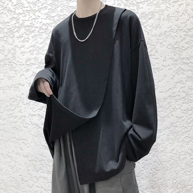 Top Trends: Side Slit Men O Neck Long Sleeve Sweatshirts 2022 Autumn Spring Loose Fashion T Shirt All-match Casual Harajuku Oversize Clothes Shoppable Styles