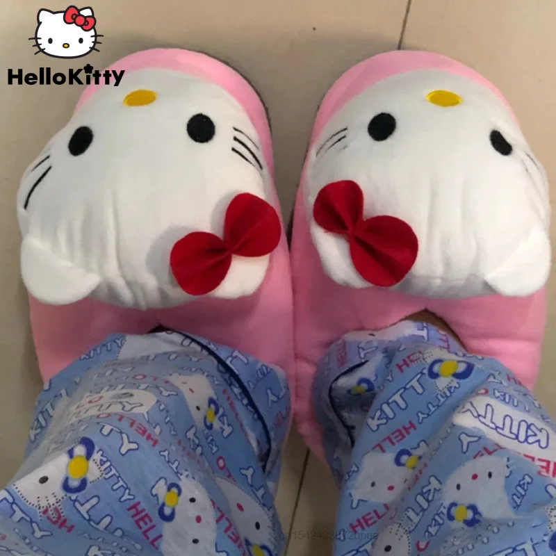 Top Trends: Sanrio Hello Kitty Big Head Home Cotton Shoes Women Cartoon Plush Kawaii Flat Shoes Y2k Pink Fuzzy Slippers Luxury Design Shoes Shoppable Styles