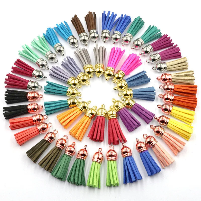 Top Trends: 20 / 50pcs 38mm Leather Tassel Charms Gold Silver Cap Earring Fringe Keychain Pendant Straps Suede Tassels Diy Jewelry Accessories Shoppable Styles