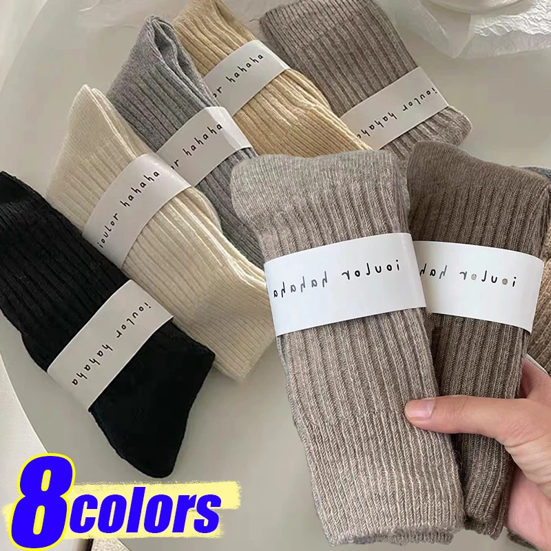 Top Trends: 8colors Cashmere Wool Socks Women Casual Thermal Warm Middle Tube Stocking Harajuku Knitted Boot Cuffs Medias Floor Sleeping Sox Shoppable Styles