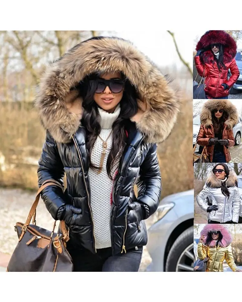 Top Trends: Winter Coat Women Solid Short Down Jacket Thick Warm Oversized Outerwear Faux Fur Hoodie Parkas Women Clothes Black Jacket 2023 Shoppable Styles