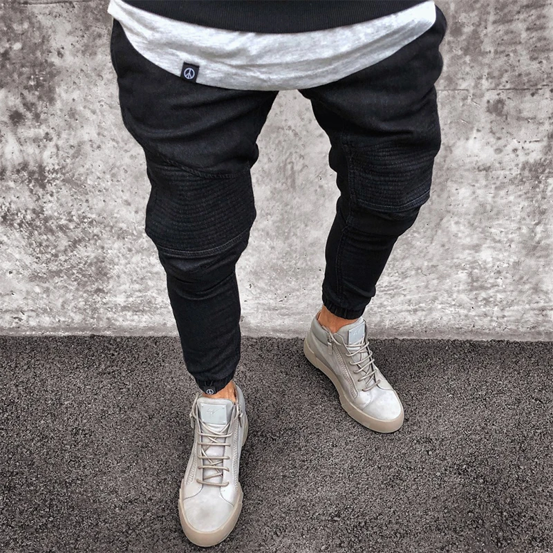 Top Trends: 2022 New Streetwear Pleated Hip Hop Cargo Pants Men's Jeans Black Blue Elastic Harun Joggers In Autumn And Spring Men ClothIng Shoppable Styles