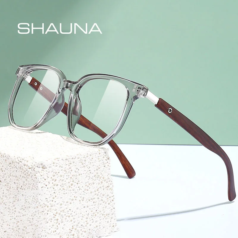 Top Trends: SHAUNA Retro Rivets Anti-Blue Light Glasses Frames Wood Grain TR90 Square Optical Eyeglasses Shoppable Styles