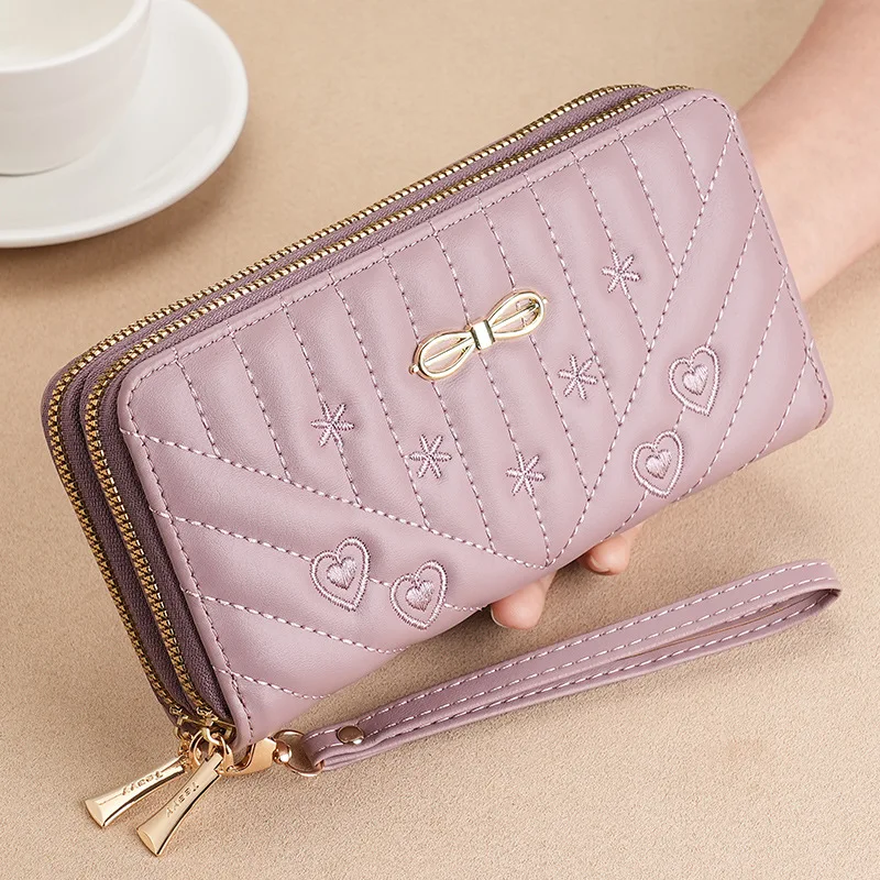 Top Trends: Long Women's Wallet Double Zipper Clutch Money Clip Female Leather Tassel Coin Bag Card Holder Large Capacity Embroidery Purse Shoppable Styles