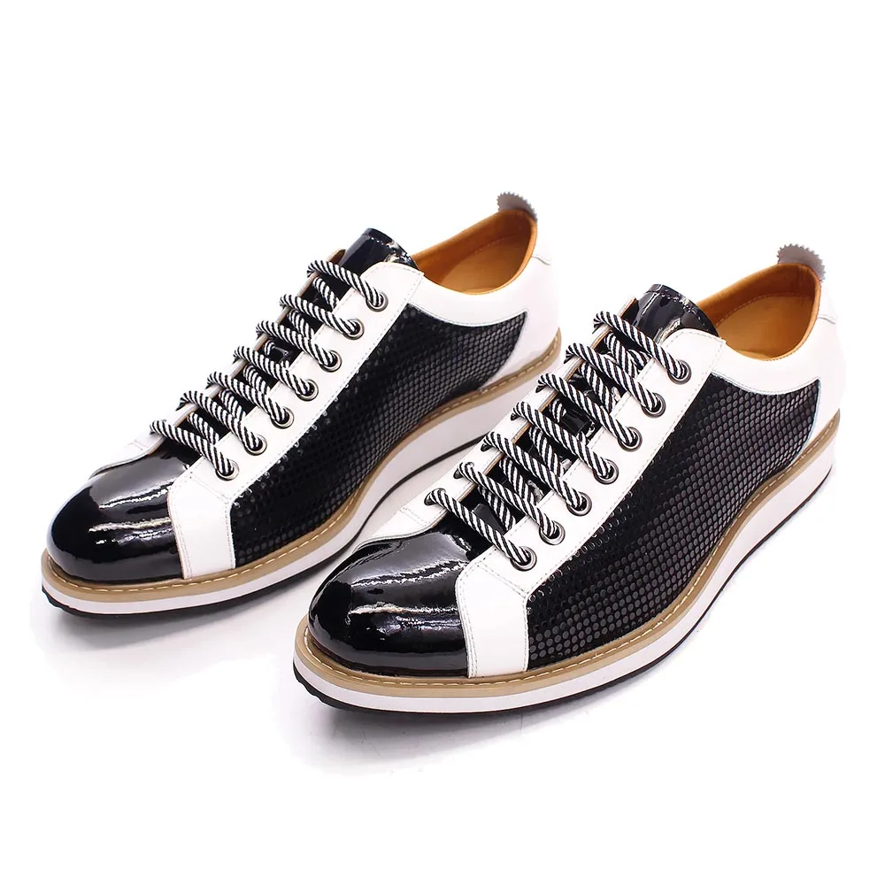 Top Trends: Large Size 6 To 13 Luxury Brand Shoes Men Flat Sneakers Patent Leather Lace-up Black White Casual Shoes Zapatos Casuales Hombres Shoppable Styles