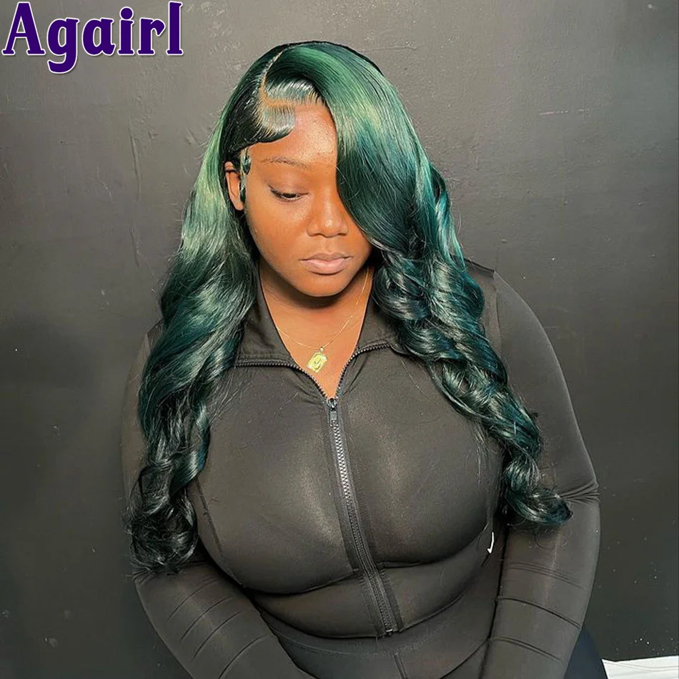 Top Trends: 13x6 Lace Frontal Body Wave Human Hair Wig 32" Avocado Green PrePlucked 13x4 Glueless Transaprent Lace Front Wavy Wigs For Women Shoppable Styles