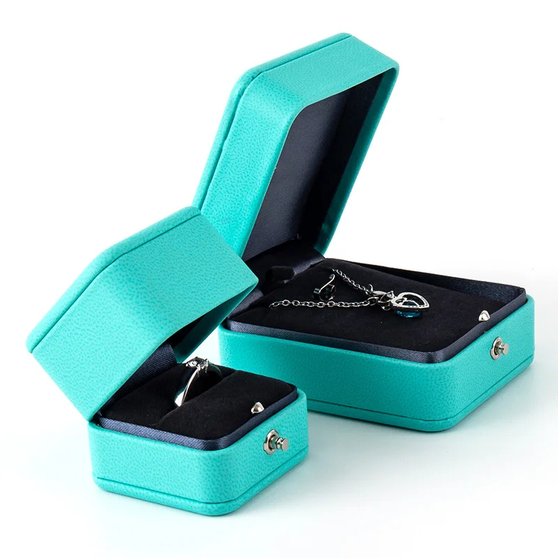 Top Trends: Luxury Romantic T Blue Leather Jewelry Gift Box Ring Box Necklace Box Ring Packaging Storage Ring Organizer For Wedding Propose Shoppable Styles