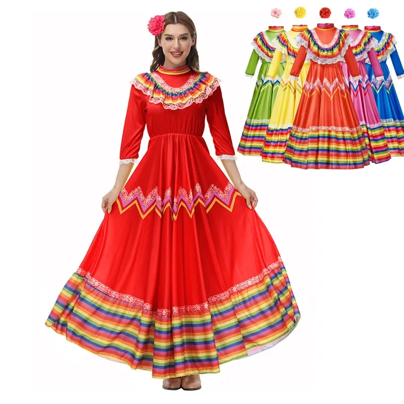 Top Trends: Traditional Mexican Folk Dancer Dress For Adult Women National Mexico Style Cinco De Mayo Costume Bohemia Long Shoppable Styles