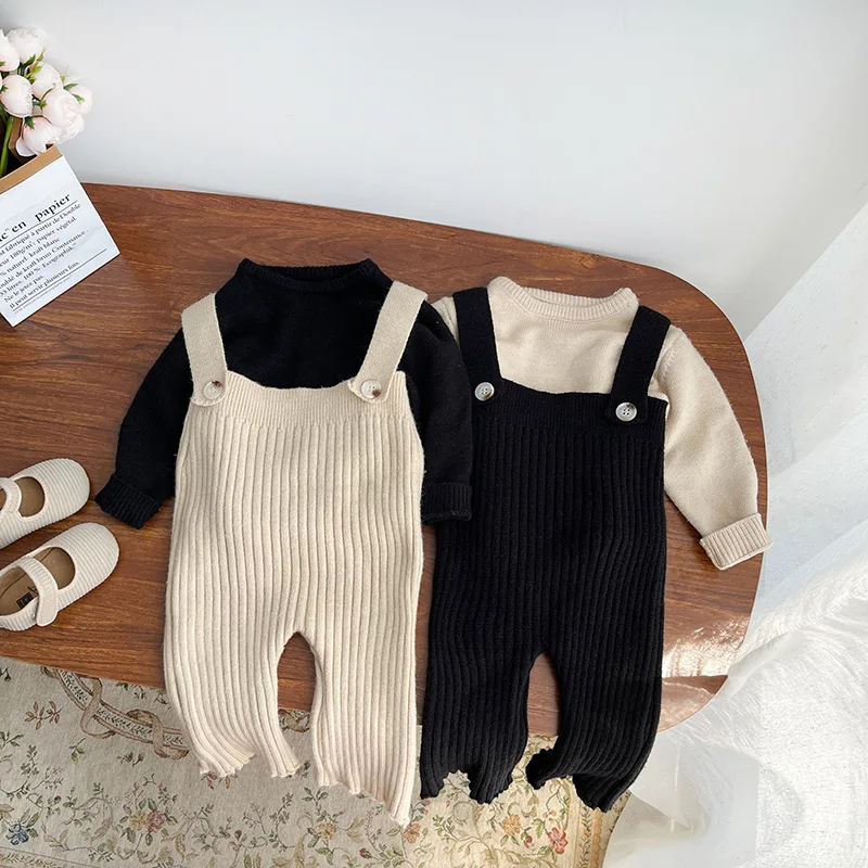 Top Trends: 2023 Autumn Knitted Baby's Sets Korean Solid Color Knitted Pants For Girls' Casual Pit Strap Pants Set Baby Fashionable Pants Shoppable Styles