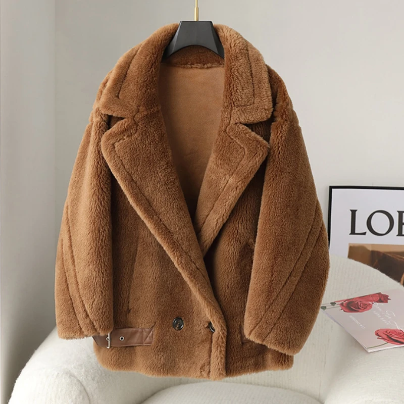 Top Trends: Luxury Oversize Natural Real Fur Teddy Bear Coat Women Warm Female Woolen Coat Thick Jackets Outerwear Loose Winter Streetwear Shoppable Styles