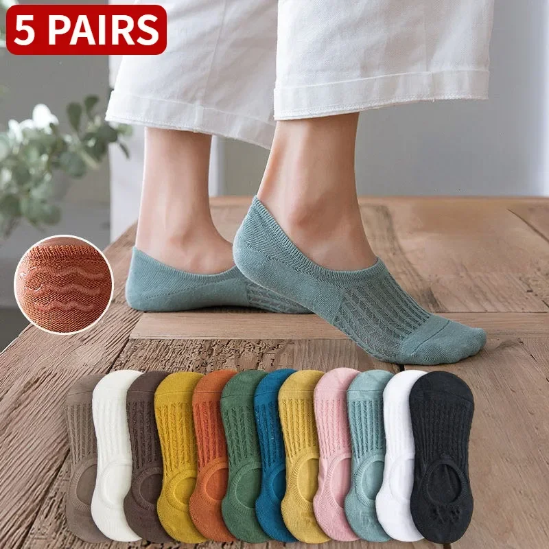 Top Trends: 5pair Women Invisible Boat Mesh Socks Summer Mujer Silicone Non-slip Chaussette Ankle Low Cut Female Show Breathable Thin Sock Shoppable Styles