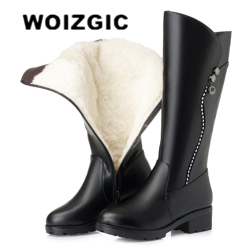 Top Trends: WOIZGIC Women's Genuine Leather Female Ladies Boots Platform Snow Wool Plush Fur Warm Winter Mid Heel Zipper Plus Size 42 43 Shoppable Styles