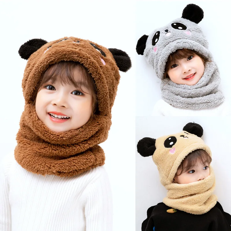 Top Trends: Winter Children Hat Scarf Hooded Fleece Kids Beanies Cap Cartoon Rabbit Panda Cute Hat For Girls Boy Winter Warm Neck Scarf Baby Shoppable Styles