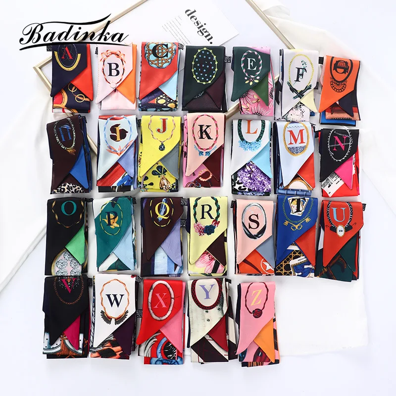 Top Trends: 2022 New Designer Initial Letter Printed Silk Hair Bandana Scarf Tie Women Vintage Long Skinny Bag Accessories Scarfs For Ladies Shoppable Styles