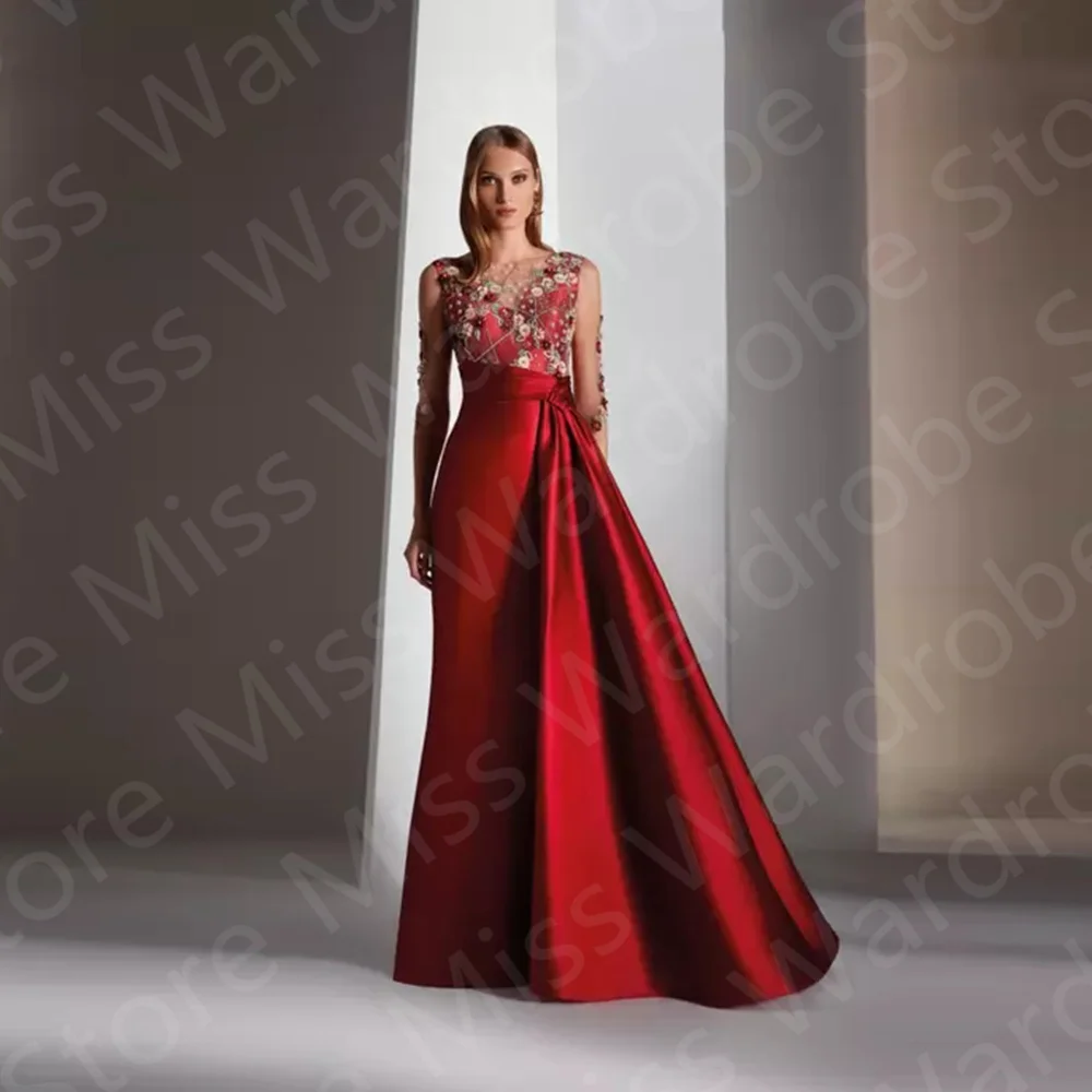 Top Trends: Classic 2023 Red Mother Dress Full Length Of The Bride Gowns Illusion Neckline 3 / 4 Sleeves Wedding Guest Back Out Shoppable Styles