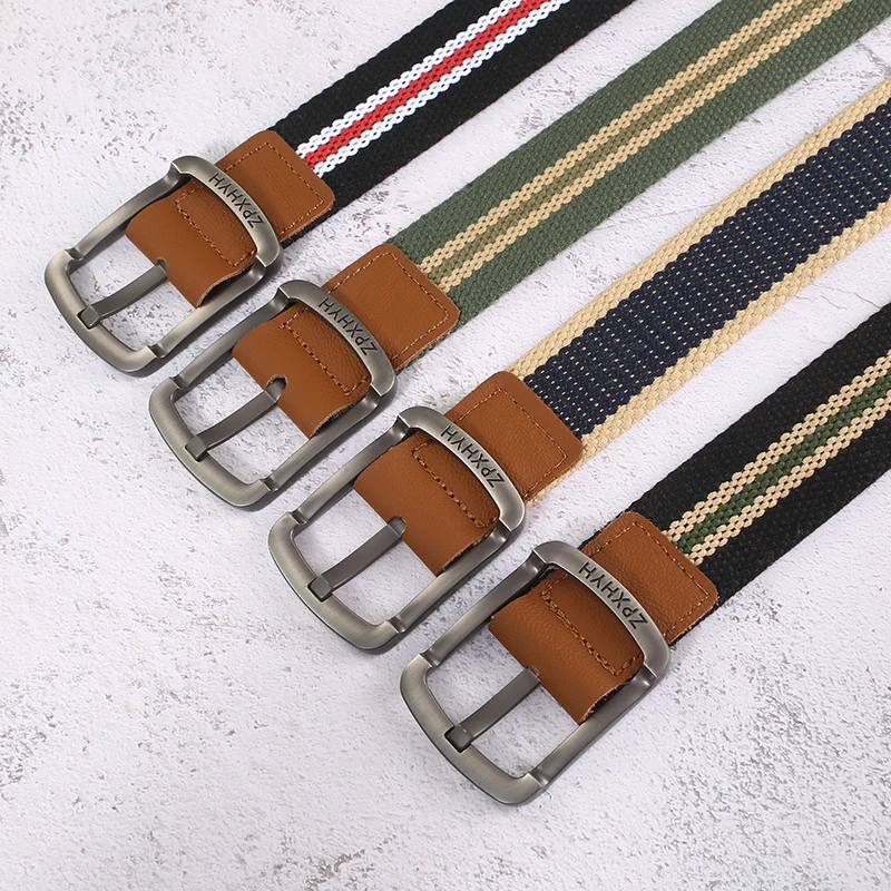 Top Trends: Men's Outdoor Canvas Belts Tactical Striped Woven Belts Unisex Alloy Pin Buckle Sports Casual Overalls Belts Male Ceintures Shoppable Styles