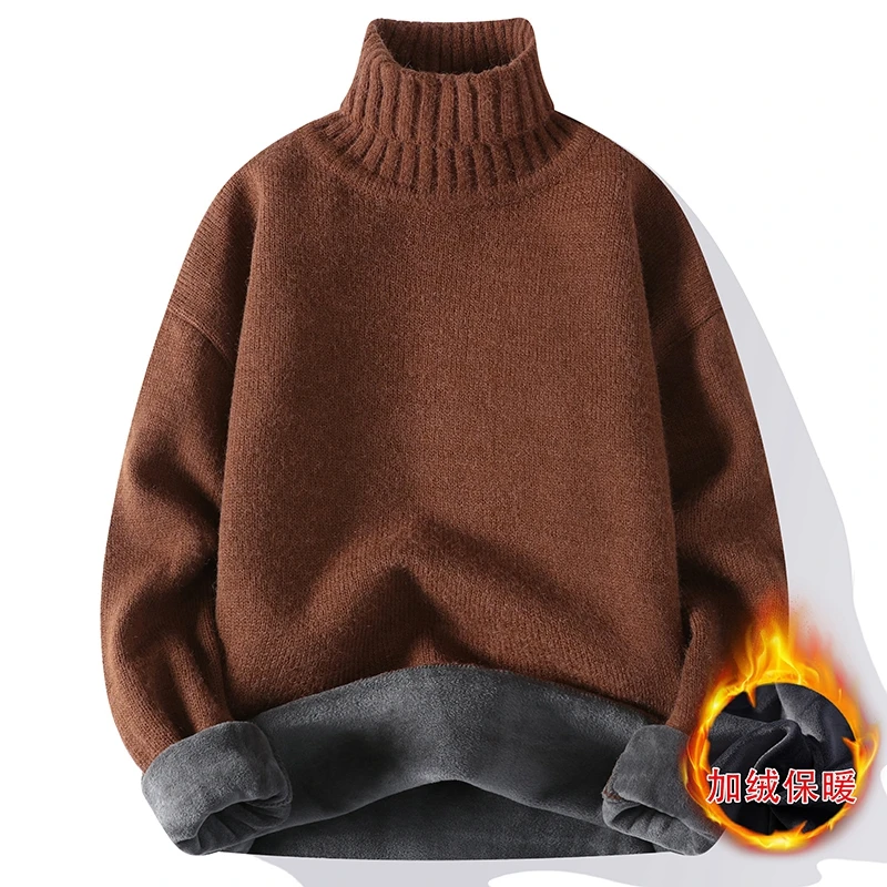 Top Trends: Autumn And Winter Men&#039;s Pullover High Neck Combination Fashion Solid Color Plush Fashion Loose Sweater Knitted Long Sleeved Tops Shoppable Styles