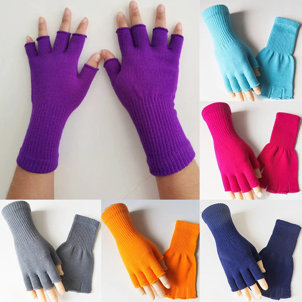 Top Trends: 1Pair Knitted Half Finger Gloves Long Wrist Fingerless Gloves For Women Men Cashmere Winter Gloves Warm Woolen Workout Gloves Shoppable Styles