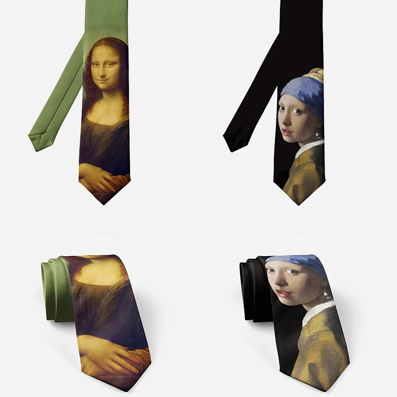 Top Trends: Fashion Mona Lisa Art Print Tie Men 8CM Polyester Slim Business Formal Tie Novelty Trend Party Dating Shirt Matching Tie Shoppable Styles