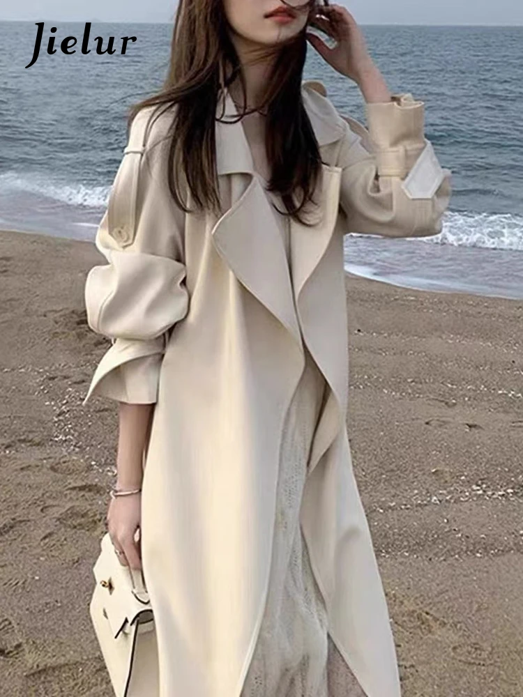 Top Trends: Jielur White Classic Fashion Casual Female Trench Solid Color Sweet Loose Elegant Office Ladies Slim Chic Sleeve Women Trench Shoppable Styles