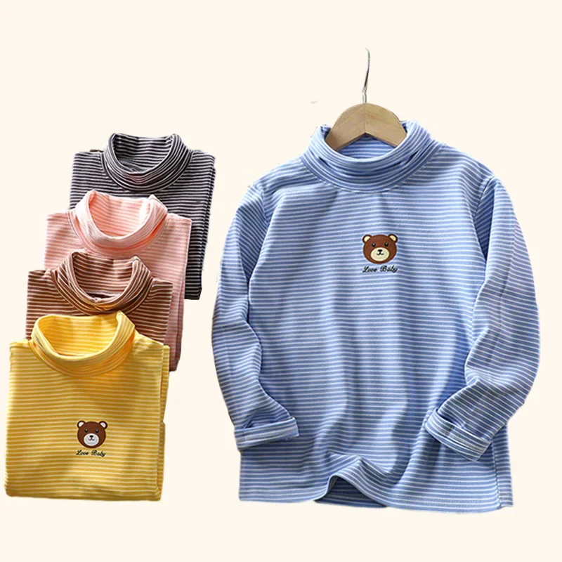 Top Trends: Autumn Winter Children Clothes Thermal Kids T-shirts Turtleneck Striped Children Underwear Pullover Baby Warm Tops Sweatshirt Shoppable Styles