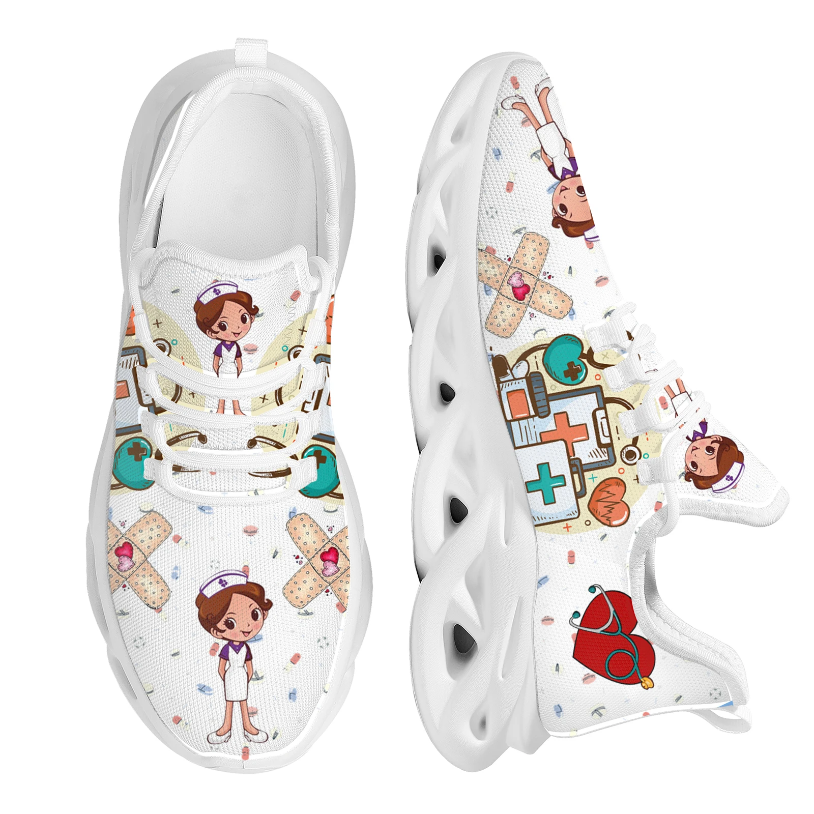 Top Trends: INSTANTARTS Brand Design Women Sneakers White Nursing Shoes Cute Cartoon Nurse Doctor Medical Print Light Lace-up Flats Footwear Shoppable Styles