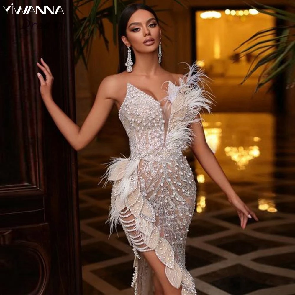 Top Trends: Sexy V-neck Sleeveless Prom Dress Sparkly Beads Pearls Evening Dresses Luxury Elegant Mermaid Long Cocktail Gown Robe De Mariée Shoppable Styles