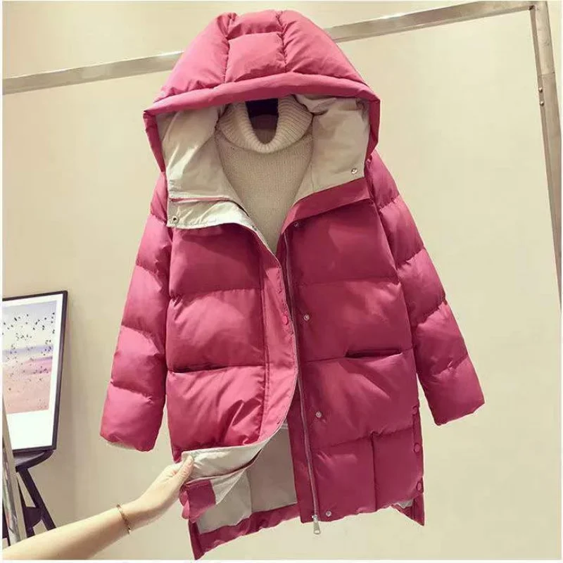 Top Trends: Cotton Coat Women 2023 New Winter Down Cotton Jacket Medium Long Thick Overcoat Loose Parka Solid Color Bread Suit Hooded Outer Shoppable Styles