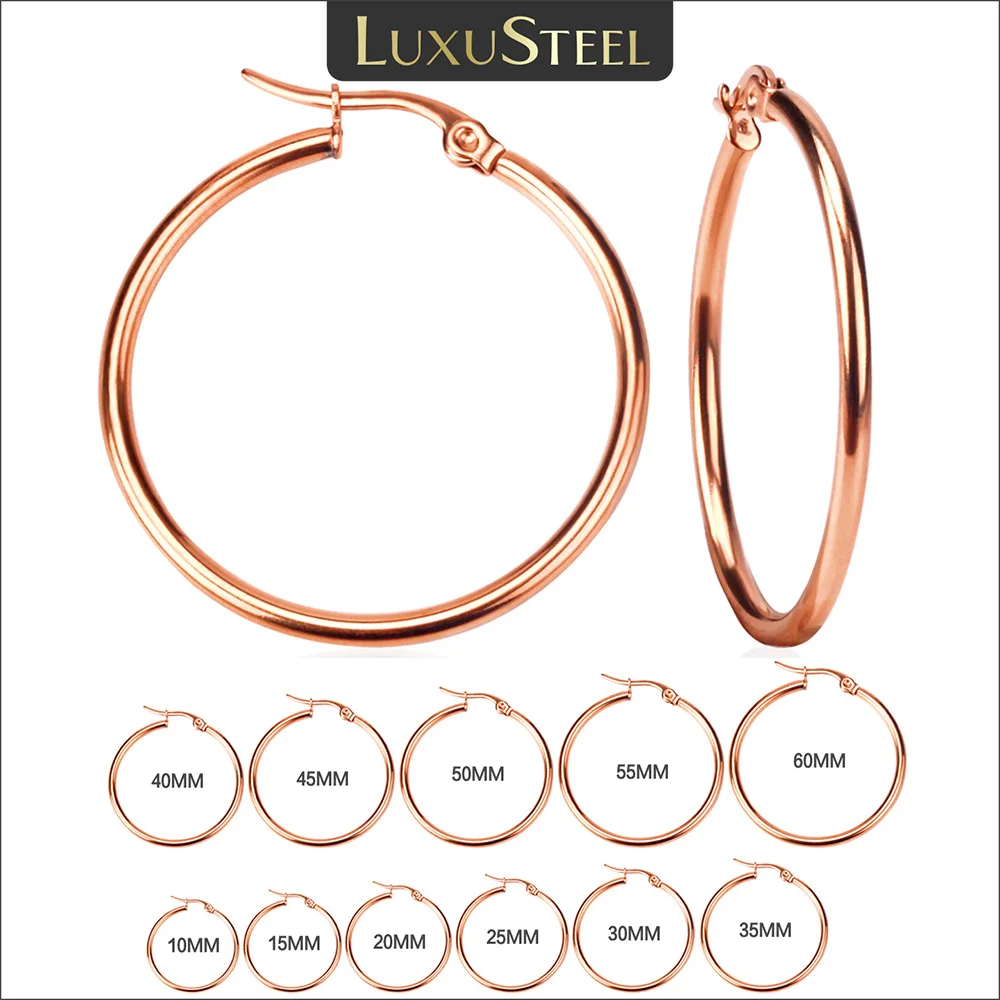 Top Trends: LUXUSTEEL 10mm-65mm Classic Stainless Steel Hoops For Women Girls Rose Gold Color Big Round Circle Earrings No Fade Anti-allergy Shoppable Styles