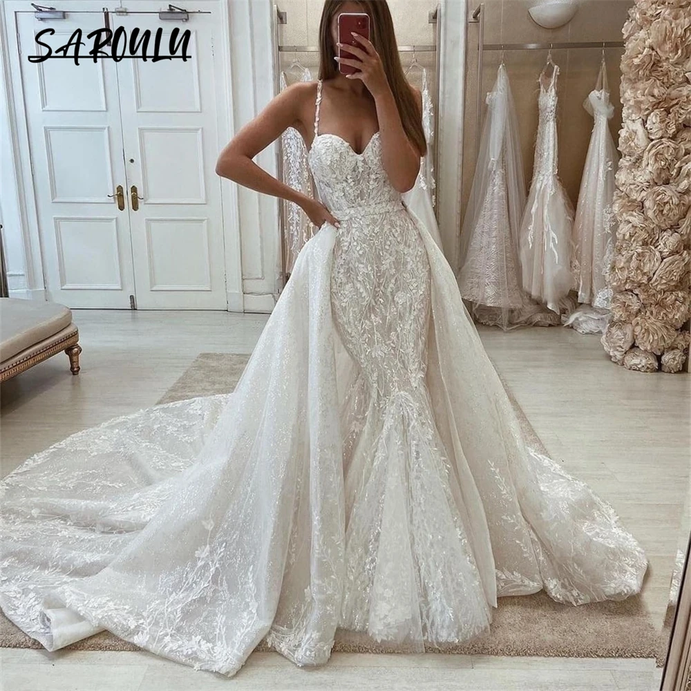 Top Trends: Detachable Train Lace Long Wedding Dress With Spaghetti Straps 2 In 1 Sweetheart Mermaid Bridal Gown Luxury Women Bride Dresses Shoppable Styles