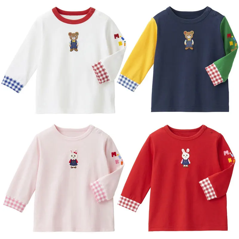 Top Trends: Autumn New Boys T-shirts Girls' Cartoon Letter Embroidery Long Sleeve T-shirt Inner Layer Tops Girls Clothes Graphic T Shirts Shoppable Styles