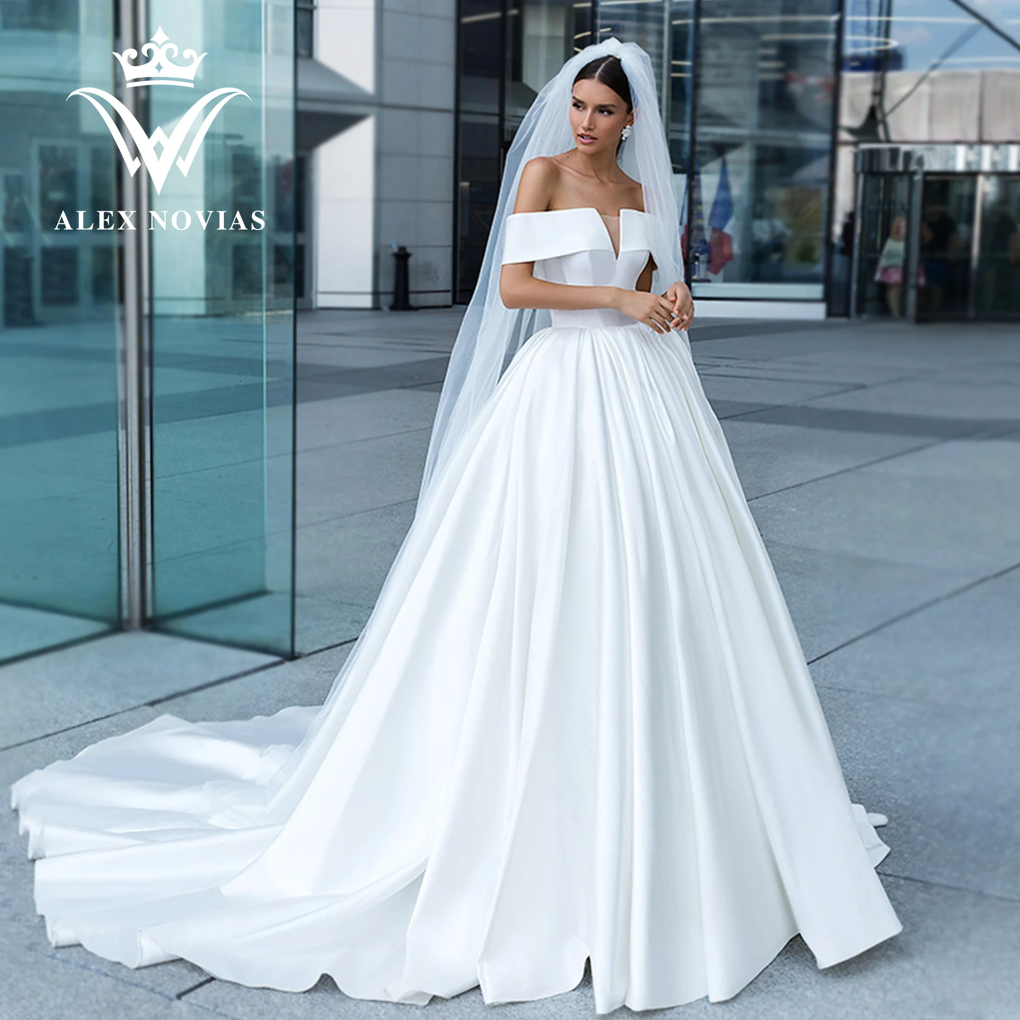 Top Trends: ALEX NOVIAS Satin Wedding Dress For Women 2023 Classy Boat Neck Off The Shoulder Real Show A-LINE Wedding Gown Vestidos De Novia Shoppable Styles