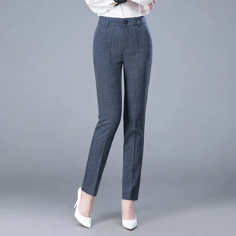 Top Trends: Office Lady Fashion Solid Straight Pants Spring Autumn Women Korean High Waist Elastic Pocket Slim Casual Pencil Suits Trousers Shoppable Styles