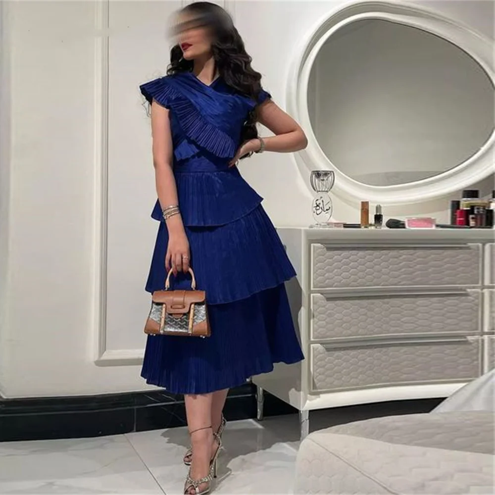 Top Trends: Navy Blue Vintage Saudi Arabia Prom Dresses A-Line Abendkleider Dubai V-Neck Robes De Soirée Evening Dresses Formal Occasion Shoppable Styles